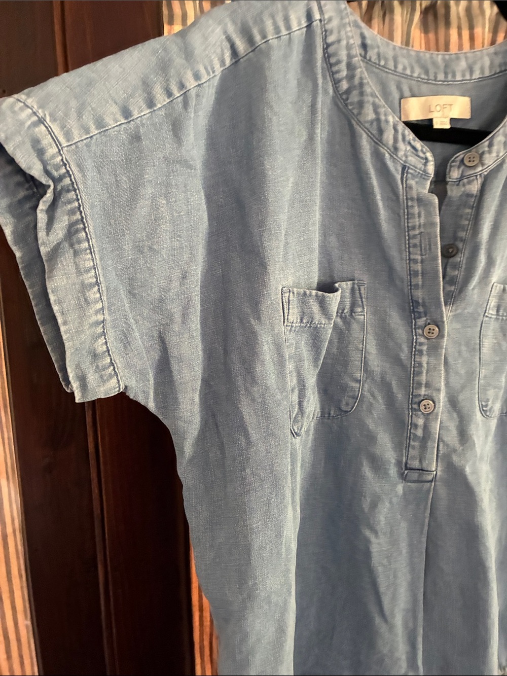 LOFT Light Blue Short-Sleeve Button-Front Top - Picture 4 of 7